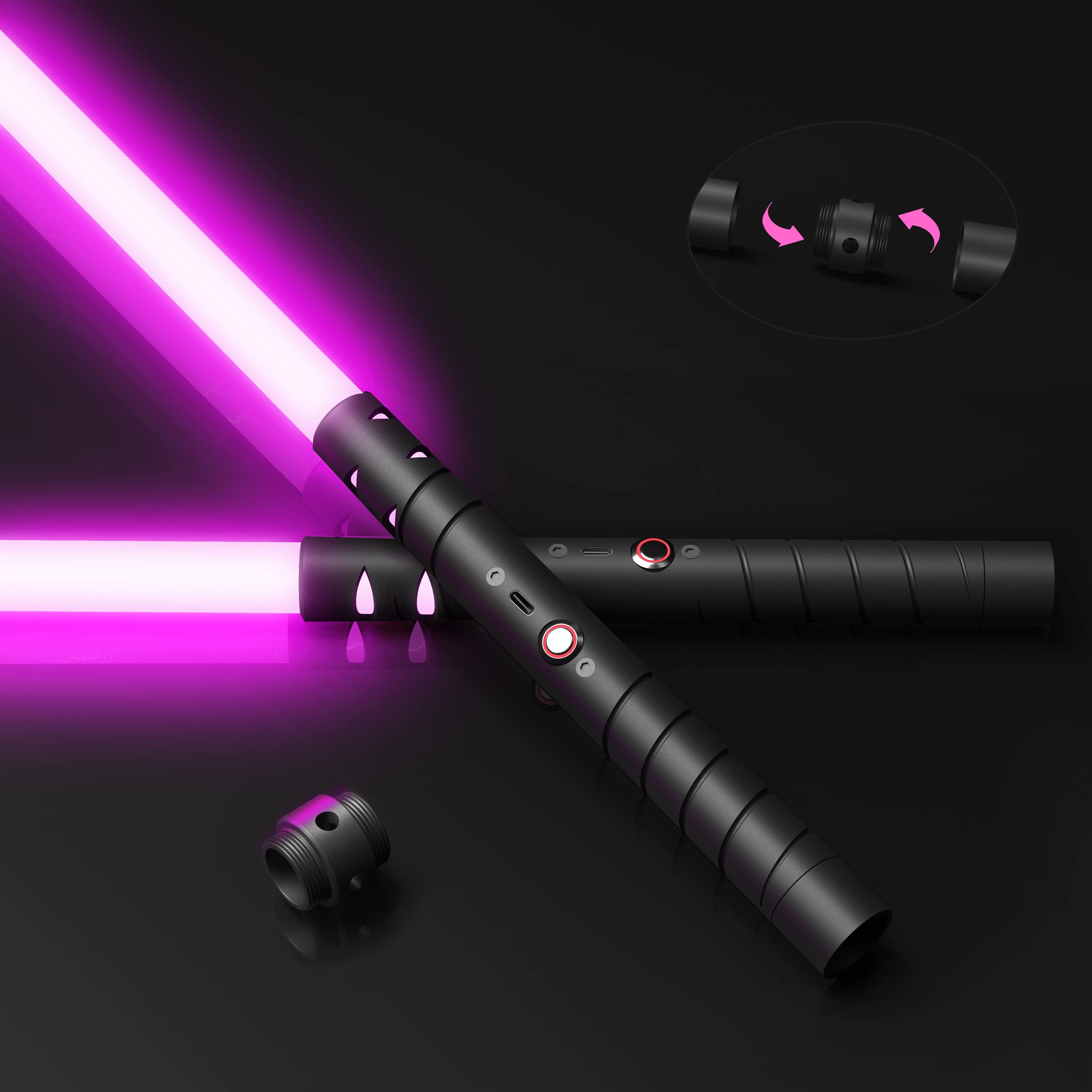 JVMusaber Metal Hilt Force FX Dueling Lightsaber - Rechargeable 2-in-1 Double Light Saber with 15 Color Options (40 inches) | Realistic LED Light Up Sword for Adults & Kids | Perfect for Cosplay, Star Wars Parties, Halloween Costumes, Birthday & Christmas Gifts