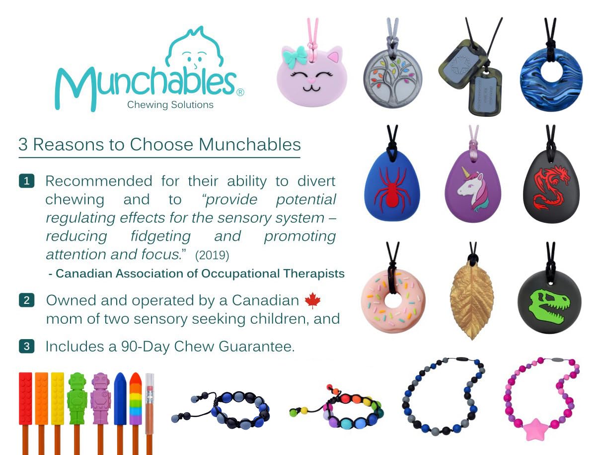 Munchables Kids Chew Bracelets - Sensory Chew Necklace for Autism, Teething & Anxiety Relief - BPA-Free Silicone Teether Toys for Boys & Girls (Great for Classroom, Travel & Stress Relief)