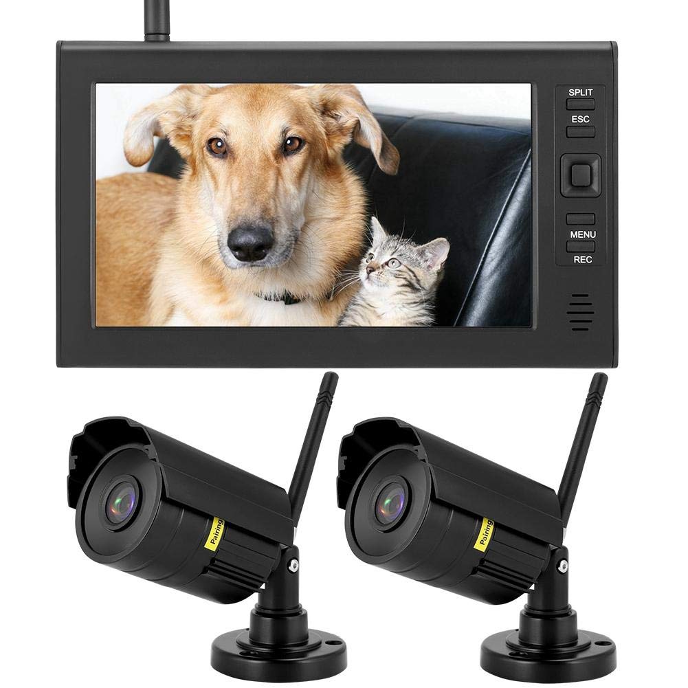 7 Inch LCD WiFi Wireless Security Surveillance System with 2 Waterproof IR Cameras - 2 Channel Motion Detection, TF Card Included - Ideal for Home, Office & Outdoor Monitoring