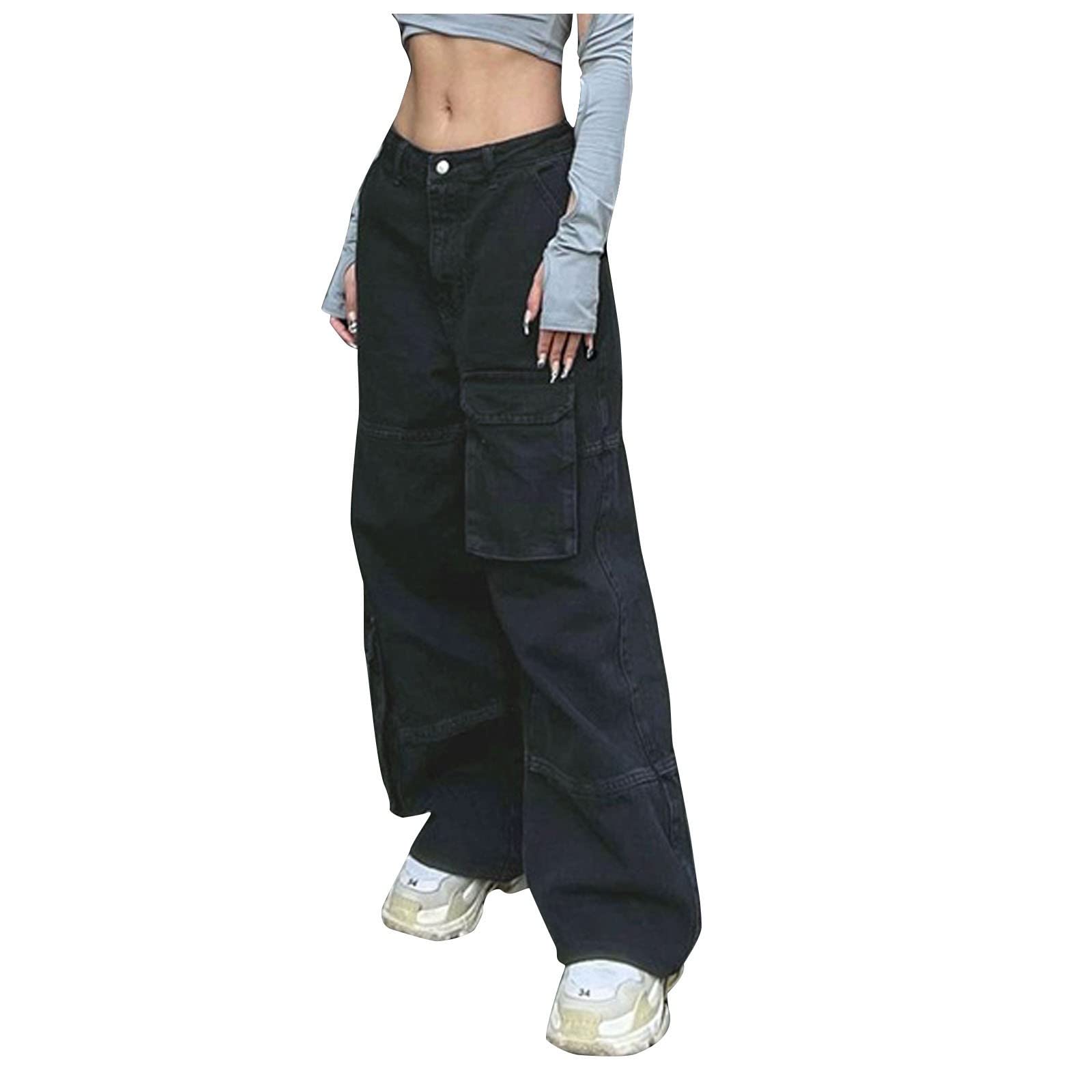 Women's Vintage Y2K Cargo Pants - Harajuku Style Low Waist Wide Leg Baggy Joggers for Casual Work & Streetwear | Perfect for Urban Fashion, Outdoor Activities & Everyday Comfort