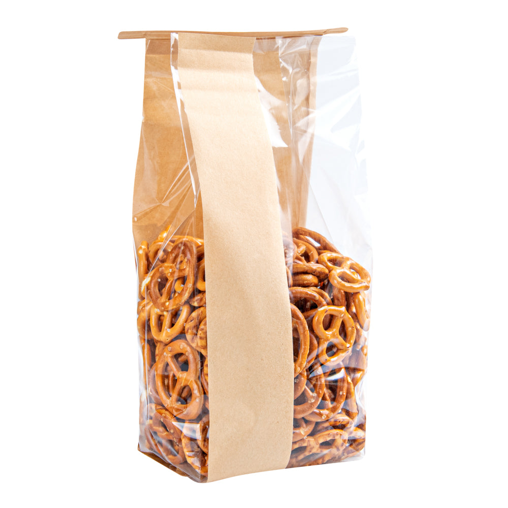 Premium Kraft Paper Bakery Bags with Window & Tin Tie Closure - 4.75