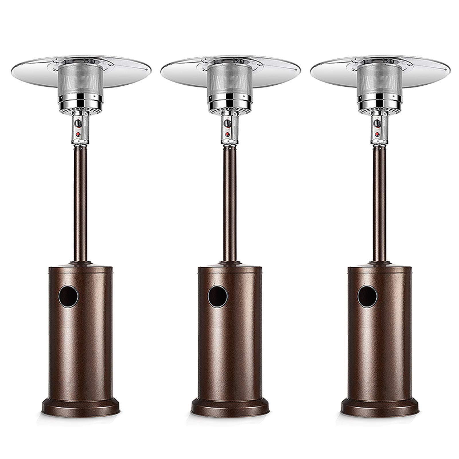 FERU 48000-BTU Stainless Steel Patio Heater with Wheels - 3 Set Brown Outdoor Heater for Backyard, Deck & Garden - Portable & Easy to Move - Winter Warmth Solution for Cold Weather Comfort