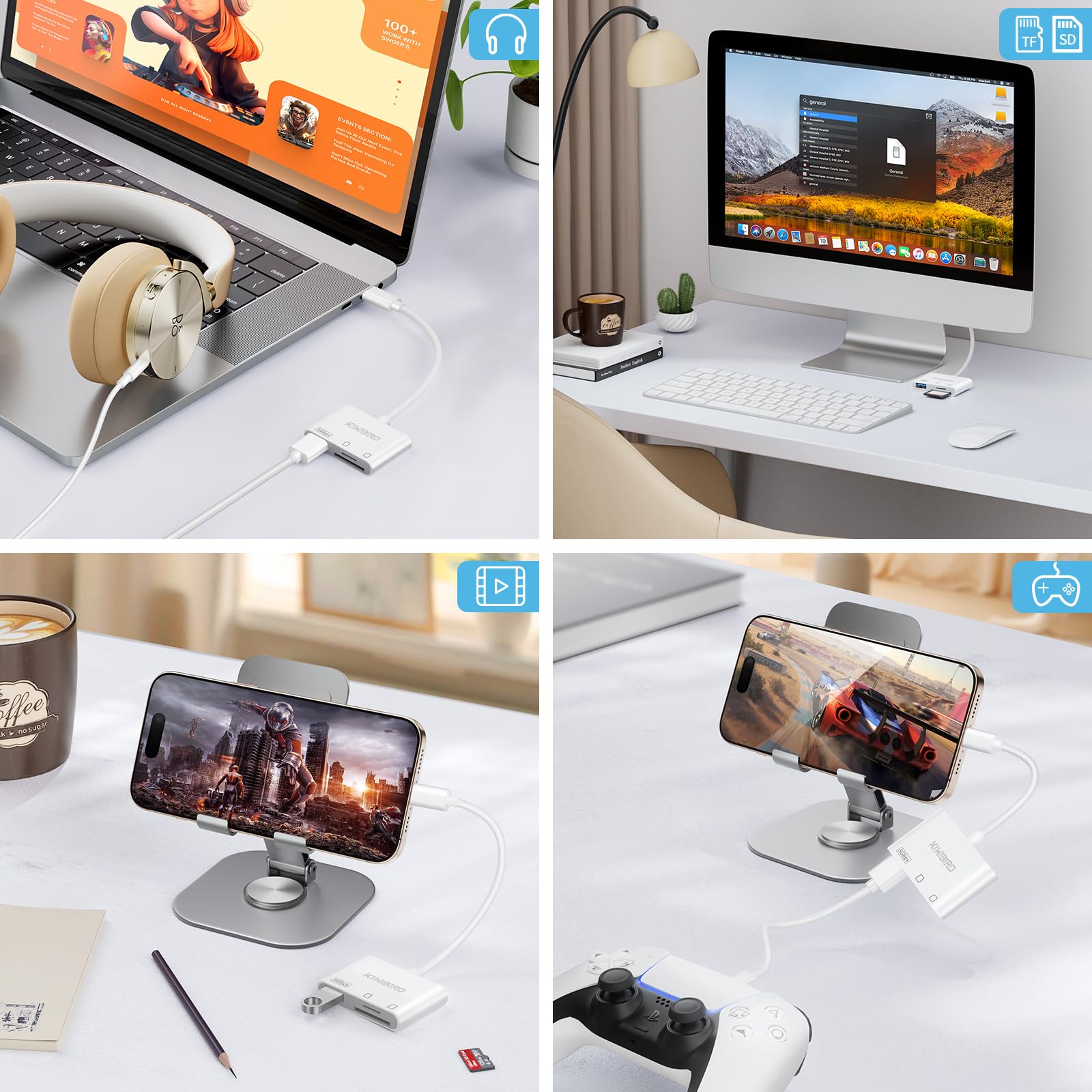 KiWiBiRD USB C SD Card Reader Adapter - Compatible with iPhone 16/15/Plus/Pro/Max, MacBook Air, iPad, iMac, Galaxy S24/S23 & Android Phones - Supports SDHC/SDXC/TF Cards - Perfect for Photo Transfer & Mobile Storage Expansion