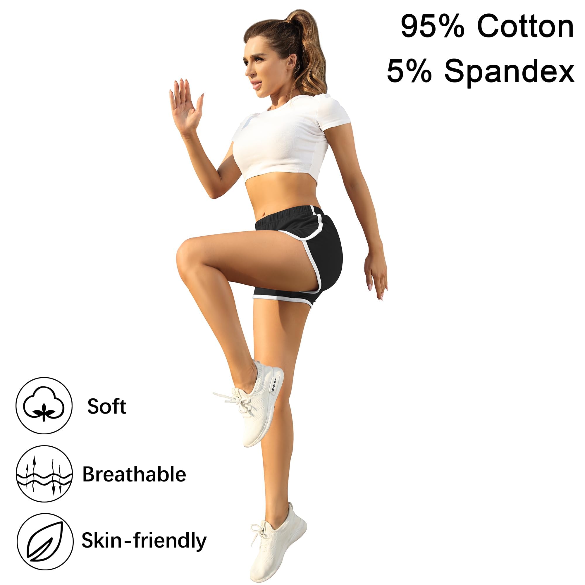 URATOT Women's Cotton Gym Shorts - Yoga Running Active Athletic Shorts with Elastic Waistband, Breathable & Comfortable for Workout, Dance, Summer - Pack of 2 | Perfect for Yoga, Running, Gym, Lounge & Travel
