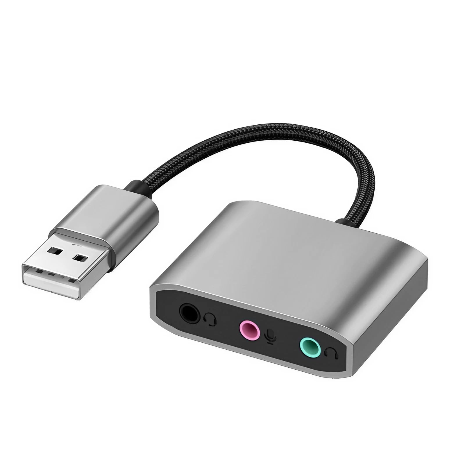 USB Audio Adapter - 3.5mm Aux to USB Converter, External USB Sound Card with Microphone Support for PC, Laptop, Mac - Perfect for Gaming, Online Meetings & Music Recording