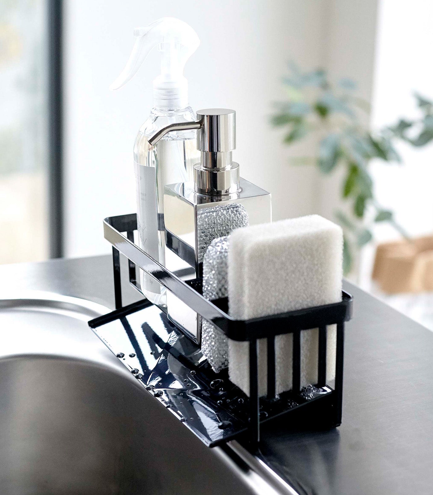 Premium Stainless Steel Sponge & Bottle Holder - Durable Kitchen Organizer for Sink, Countertop, and Dish Rack - Perfect for Home, RV, and Office Use
