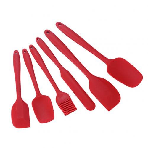 6-Piece Silicone Spatula Set - Heat-Resistant Kitchen Utensils for Baking, Cooking, and Mixing - Includes Scraper, Butter Spreader & Oil Brush - Perfect for Cakes, Cookies, Pancakes & BBQ (Red)