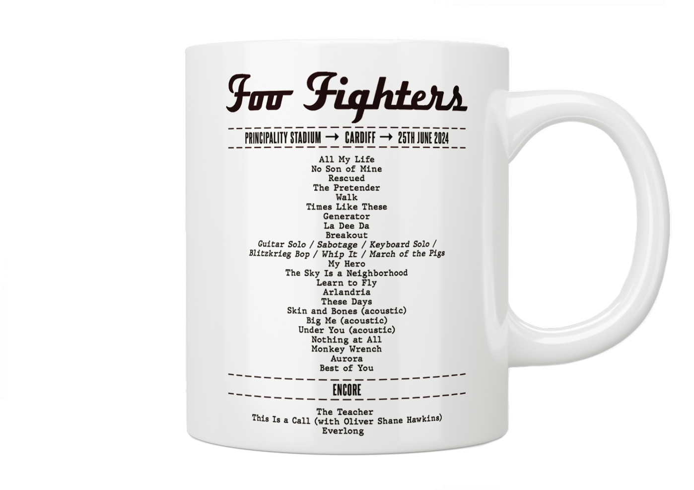 Personalized Concert Setlist Coffee Mug - Custom Gig Band Tour Mug with Your Favorite Songs - Perfect for Music Lovers & Concert Goers - Great Gift for Musicians & Fans - Ideal for Home, Office & Music Studio Use