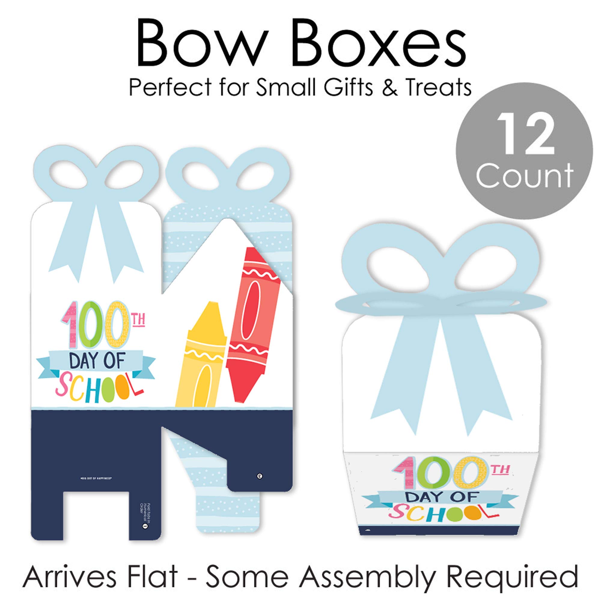 Happy 100th Day of School Square Favor Gift Boxes - Set of 12 Colorful Party Bow Boxes for 100 Days Celebration - Perfect for Classroom Rewards, School Milestones & Teacher Appreciation Gifts