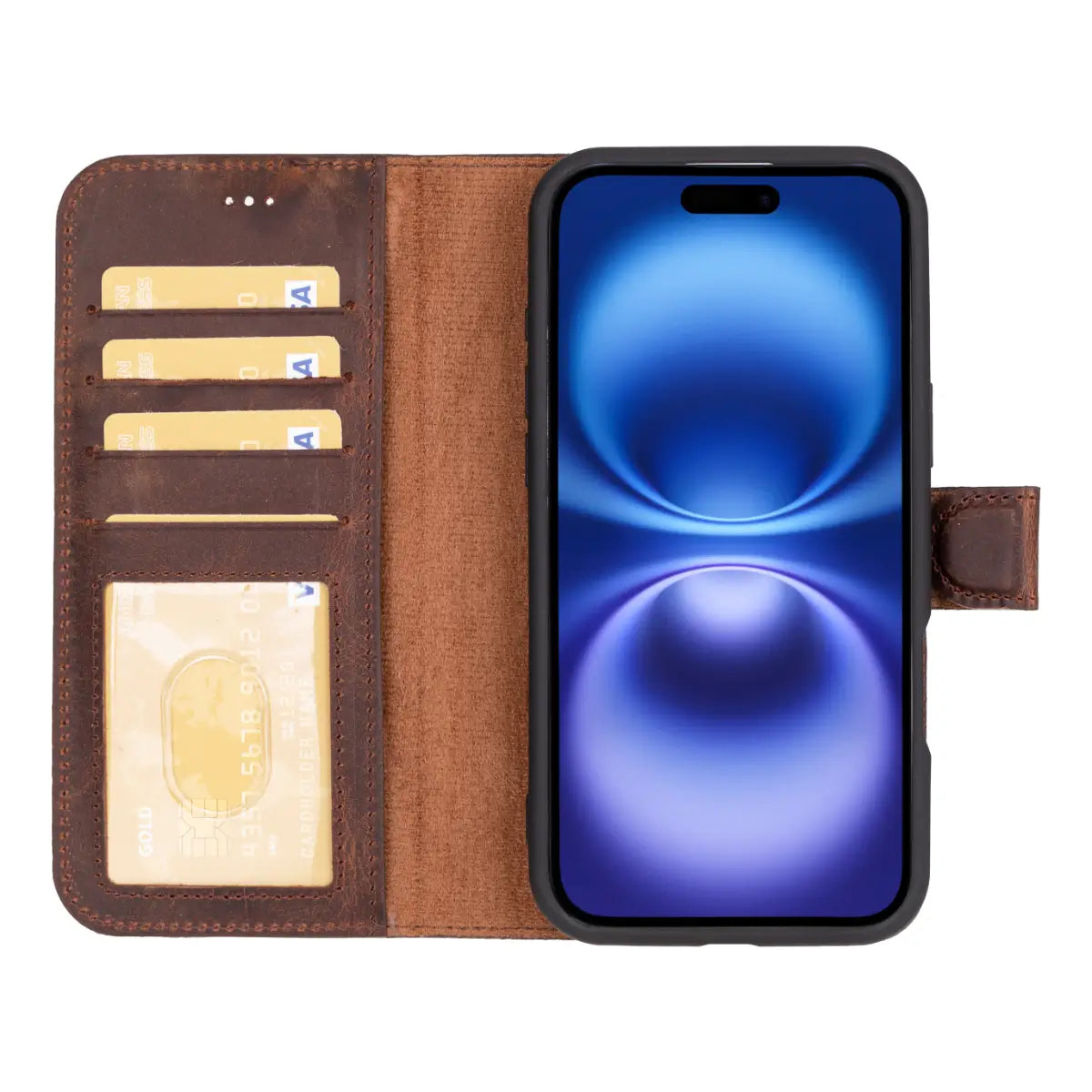 Distressed Brown Leather Wallet Case for iPhone 16 Plus - Premium Protective Cover with Card Slots | Perfect for Everyday Use, Travel & Business Meetings