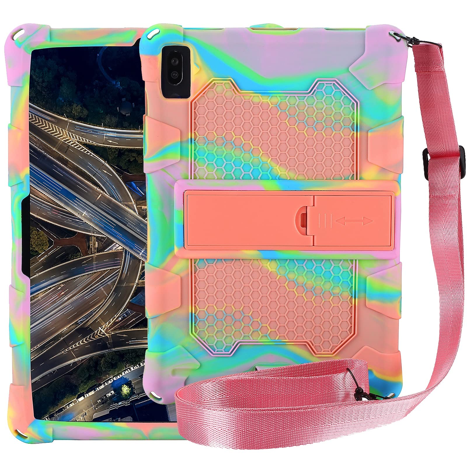 Premium Shockproof Silicone Case for Huawei MatePad 10.4 Inch Tablet - Soft Lightweight Protective Cover with Kickstand & Shoulder Strap | Perfect for Work, Travel, and Home Use (Pink Purple)