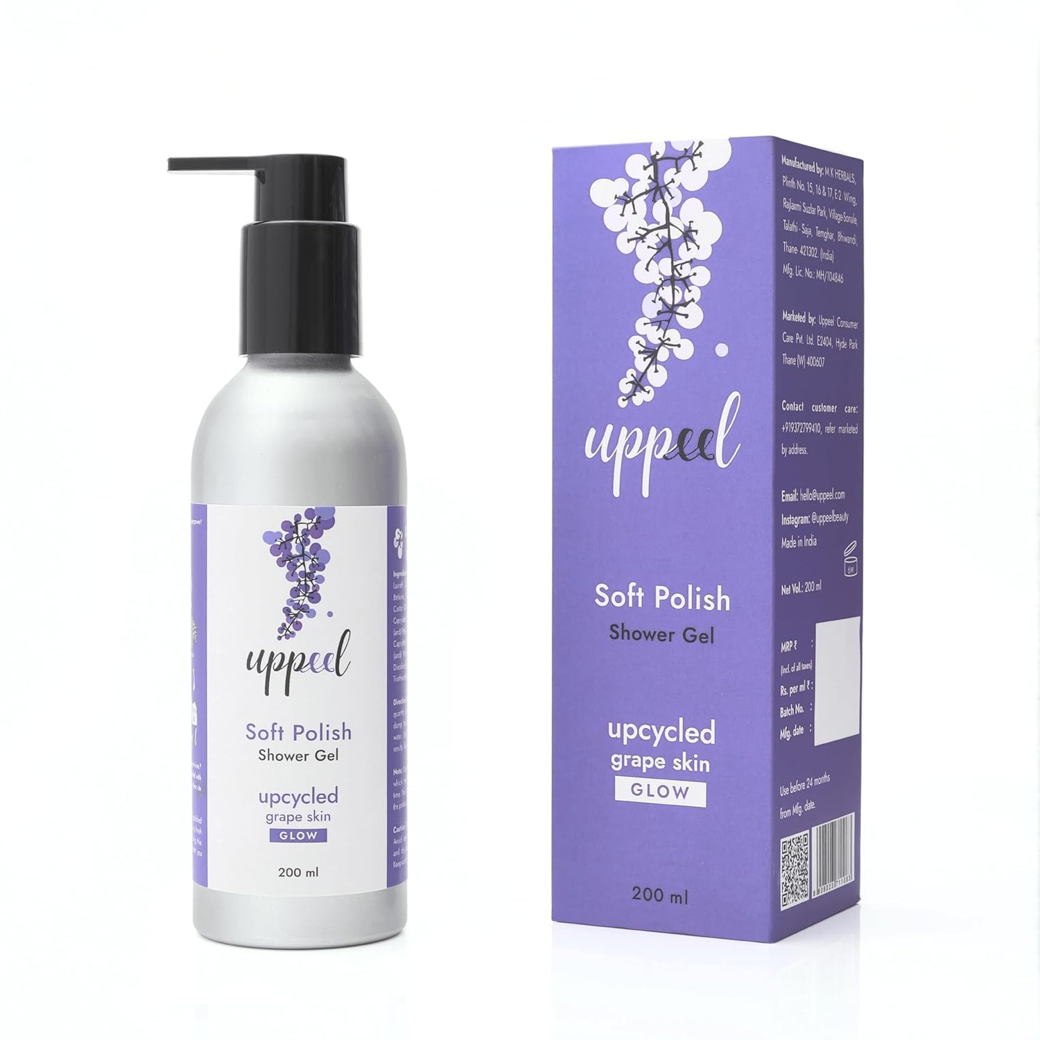 Uppeel Grape Skin Soft Polish Shower Gel 200ml | Bio-Active Upcycled Body Wash for Glowing, Even-Toned Skin | Antioxidant-Rich Cleanser for Smooth & Fresh Skin | Eco-Friendly Formula for All Skin Types | Perfect for Daily Shower & Spa-Like Skincare Routine | Men & Women