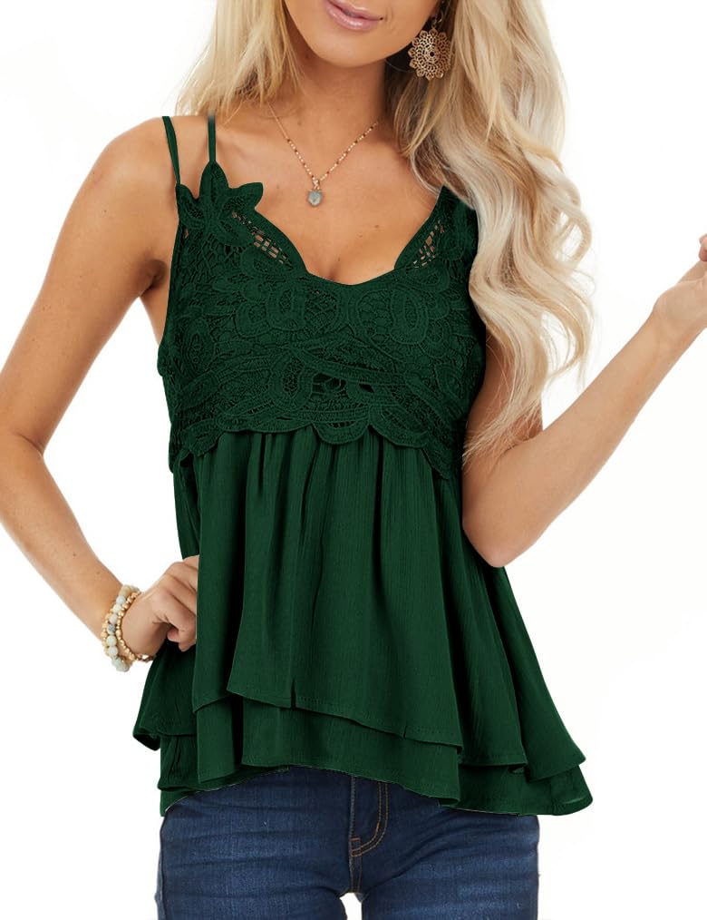 Feager Women's Lace Tank Tops - Summer Spaghetti Strap Chiffon Cami Sleeveless Shirts | Perfect for Beach, Vacation & Casual Wear