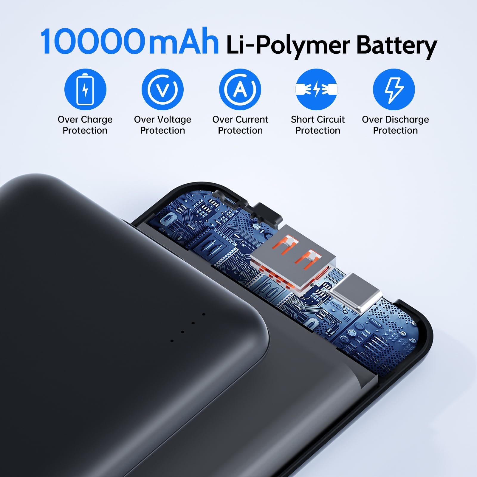 DOACE 10000mAh Portable Power Bank for Heated Vest - 5V/3A Fast Charging Battery Pack with USB-C Cable - 15W Portable Charger Compatible with Heated Jacket, Pants, Scarf & iPhone 14/13 Series (Black) | Perfect for Winter Outdoor Activities, Skiing, Hiking and Camping
