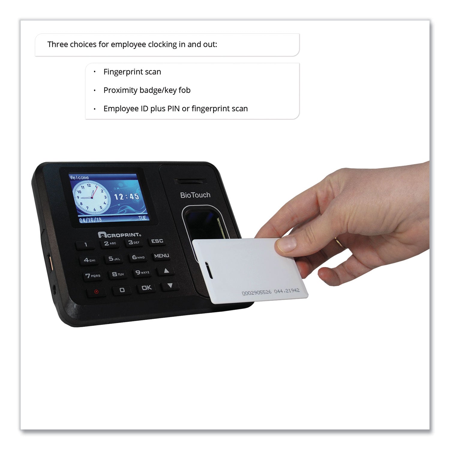 Acroprint® Biotouch Time Clock and Badges Bundle for 10,000 Employees - Black | Employee Time Tracking System for Offices, Retail, and Warehouses
