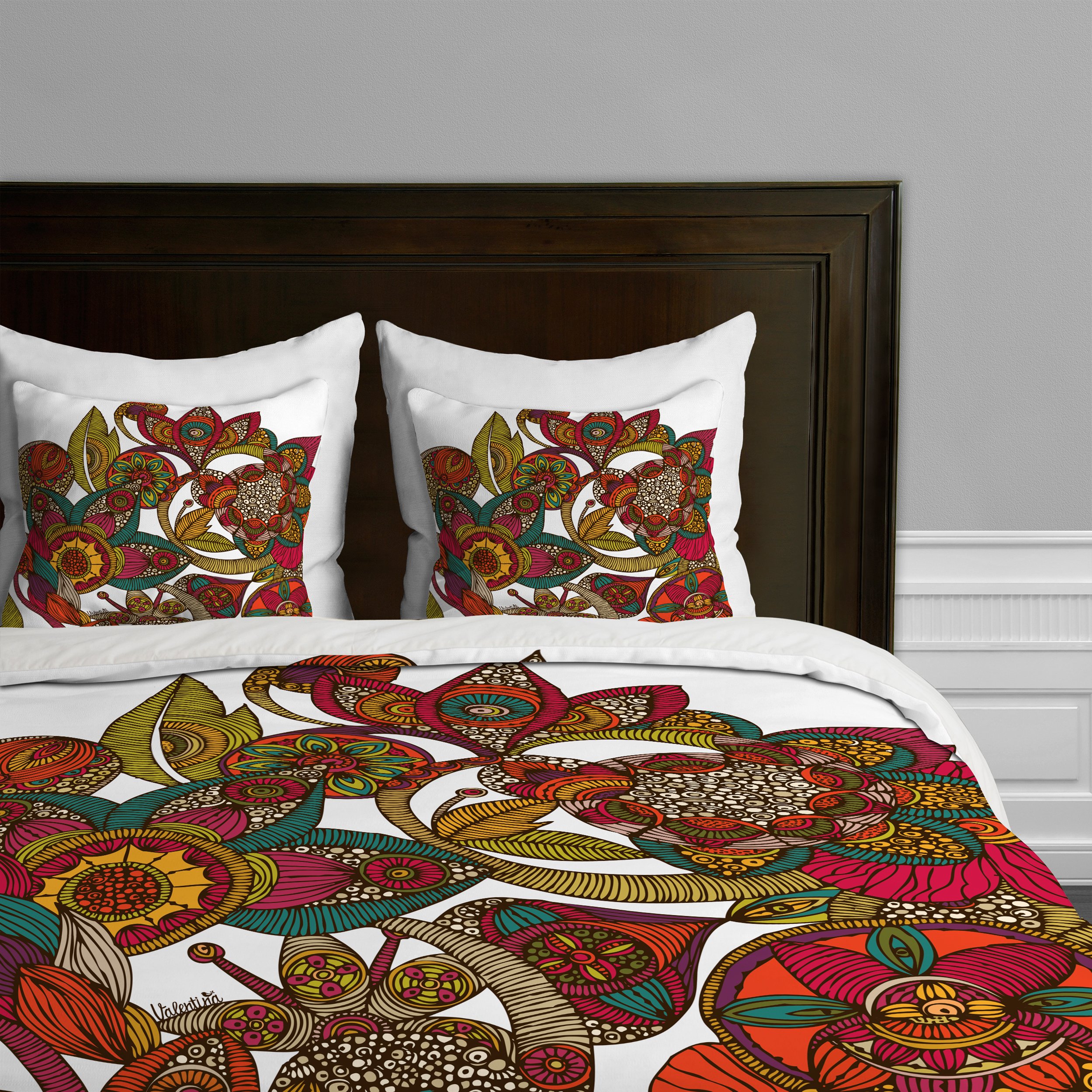 Deny Designs Valentina Ramos Garden Ava Duvet Cover Queen Size - Floral Bohemian Bedding Set for Master Bedroom & Guest Room Decor