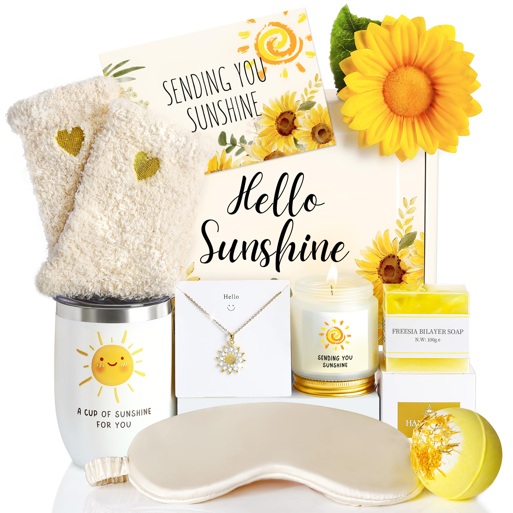 10 PCS Sunflower Gift Set for Women - Sunflower Necklace, Get Well Soon Gift Basket, Birthday & Thinking of You Care Package - Perfect for Sister, Best Friend, or Loved Ones | Ideal for Birthdays, Get Well Wishes, and Thoughtful Surprises