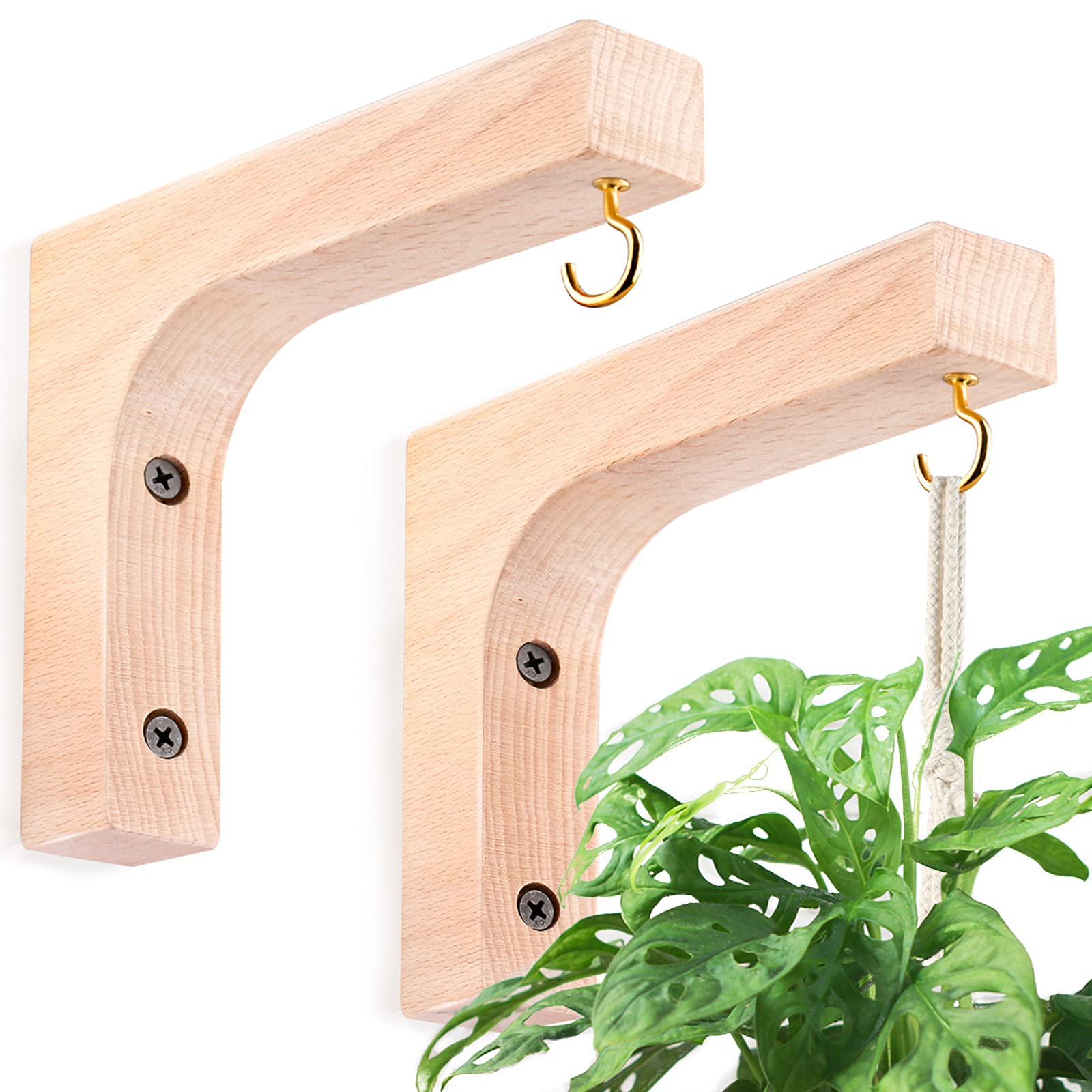 Jantens 2 Pack Wooden Hanging Plant Hooks - Indoor Plant Hangers for Flower Baskets, Pots, Wind Chimes & Lanterns - Perfect for Home Decor, Balcony & Garden Planters