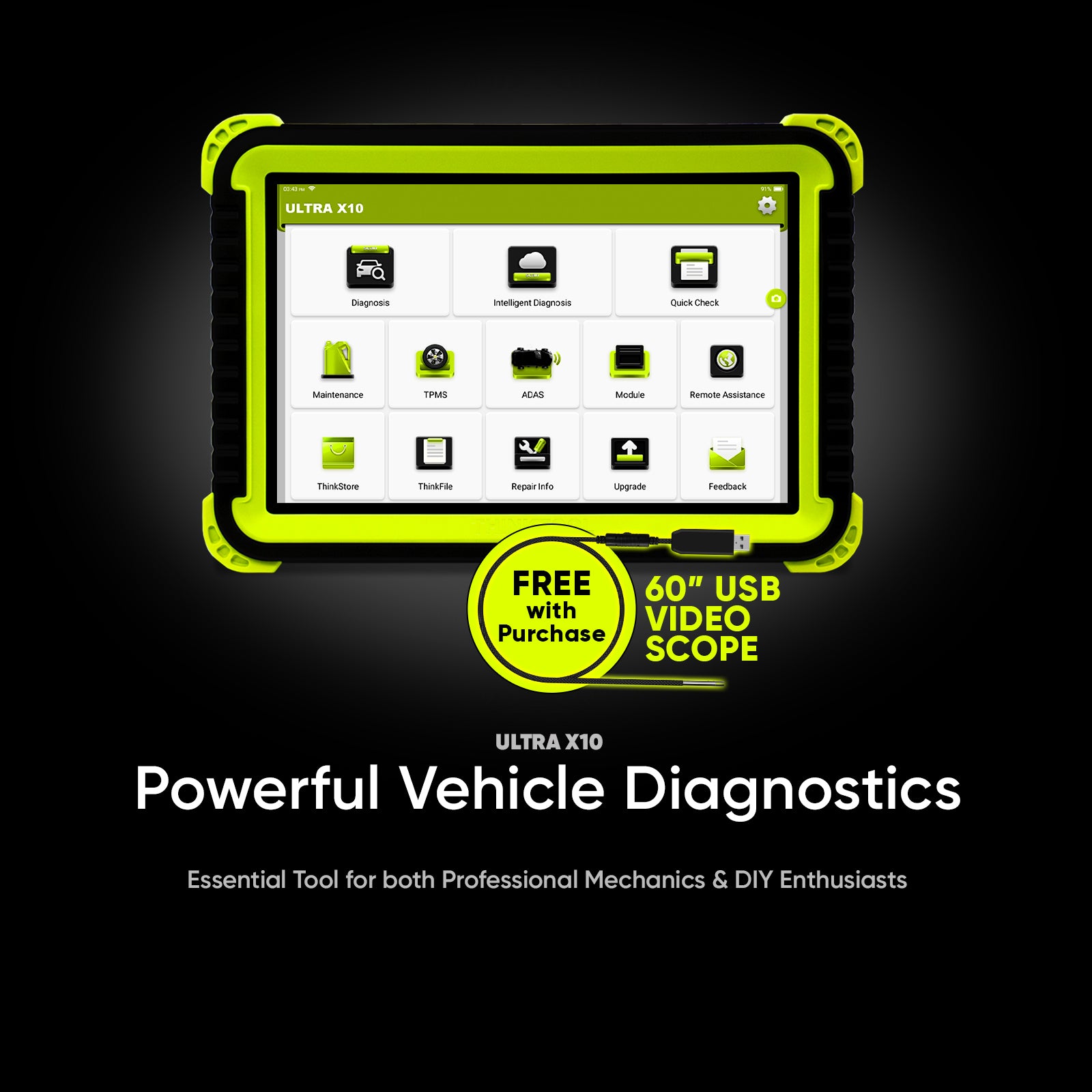 ULTRA X10 Advanced Vehicle Diagnostic Tool with Free USB Video Scope - 40% Off | Professional OBD2 Scanner for Car, Truck & SUV Diagnostics | Perfect for Mechanics & DIY Auto Repairs