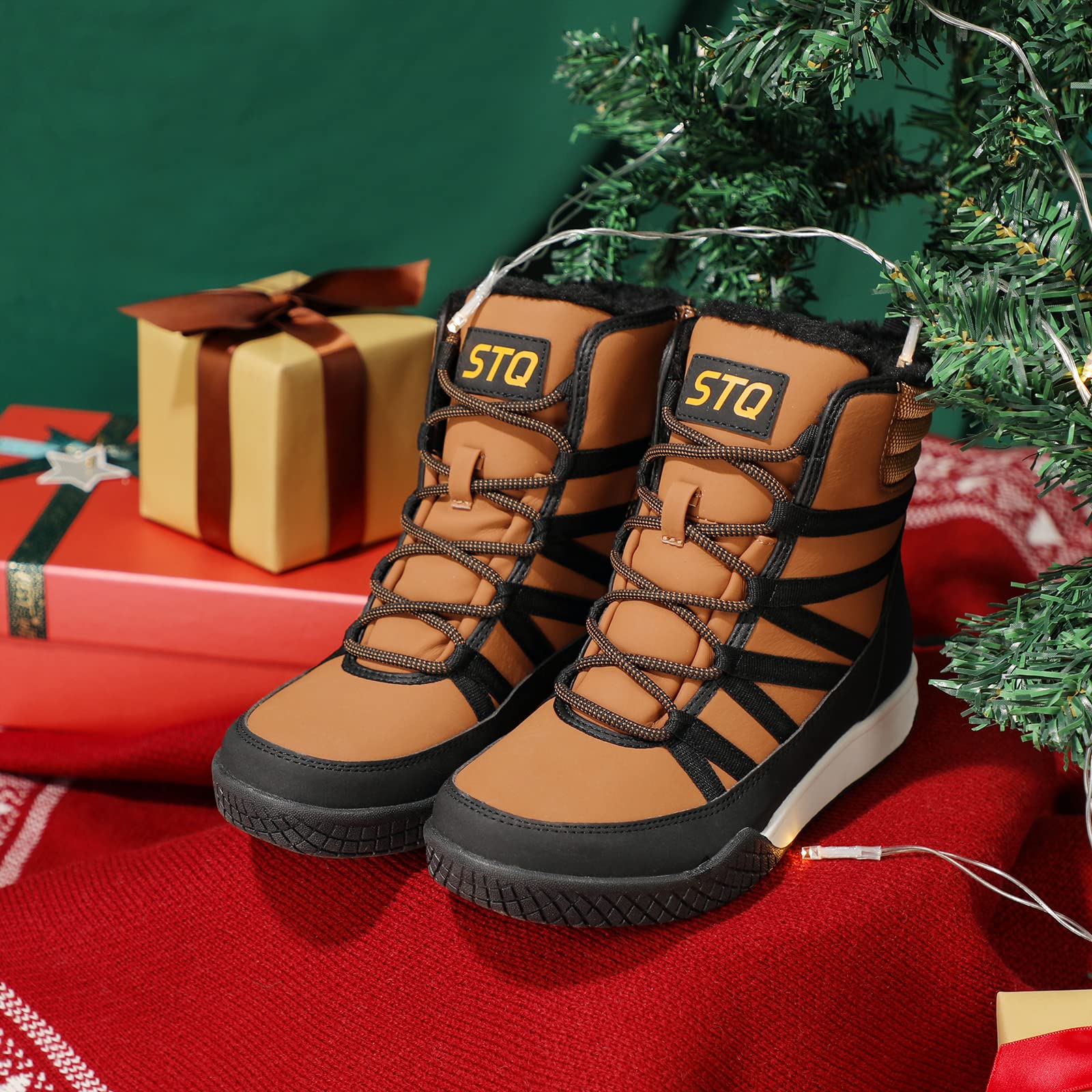 STQ Women's Winter Walking Boots - Waterproof Zip Up Ankle Boots with Laces, Lightweight & Warm Snow Boots for Hiking, Travel & Outdoor Activities