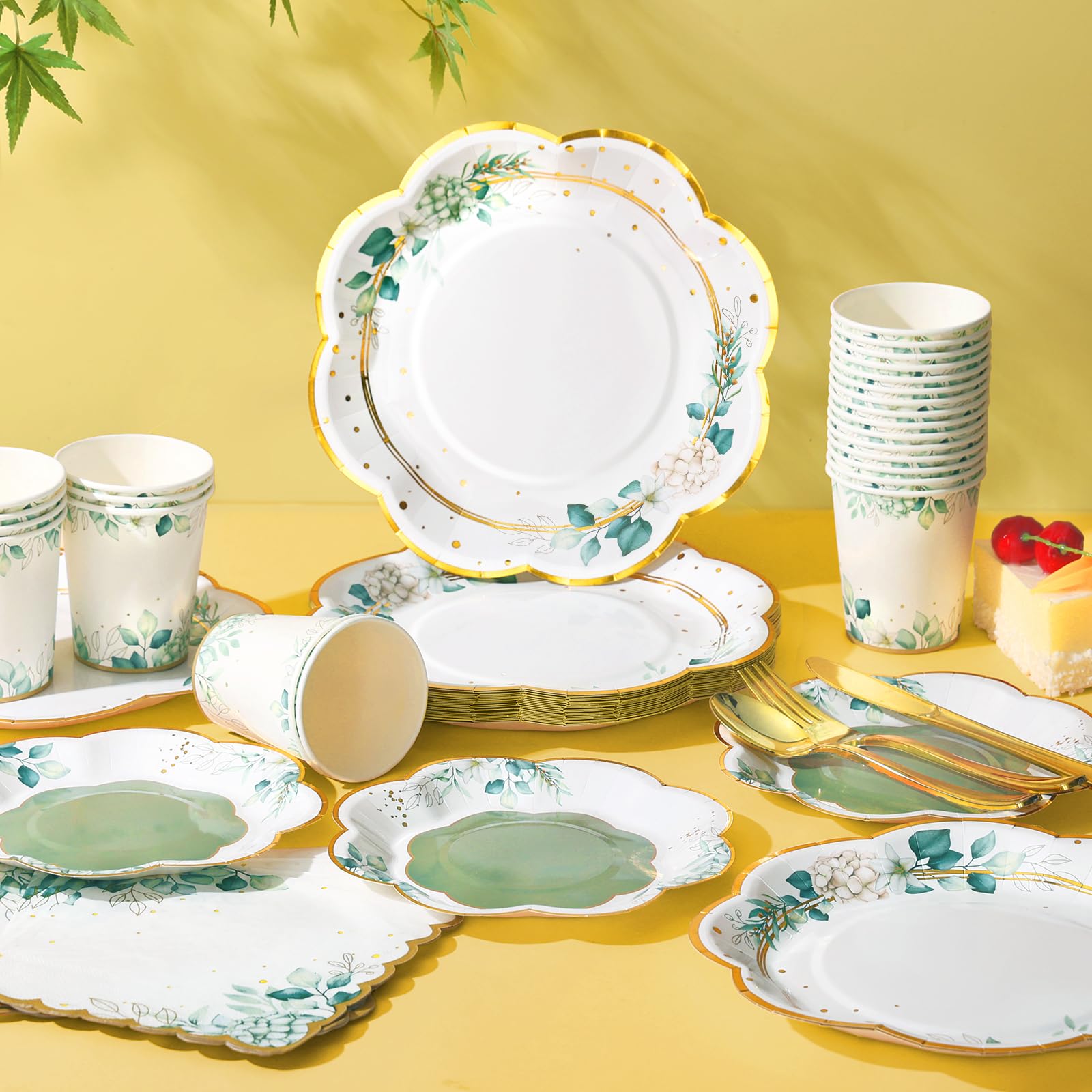Sage Green Party Plates & Napkins Set - 24 Count Eco-Friendly Disposable Tableware for Birthday, Baby Shower, Bridal Shower, Wedding & Baptism - Elegant Garden Party Decorations & Dinnerware Supplies