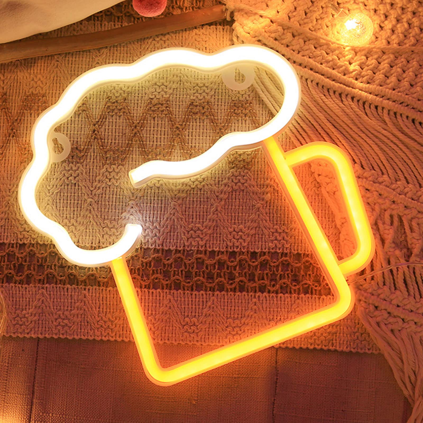 ENUOLI LED Beer Neon Light Sign - Battery & USB Powered Wall Decor for Bar, Pub, Nightclub - Hanging Art Light for Home, Store, Holiday & Birthday Party Decorations - Perfect for Game Nights, Man Cave & Themed Parties