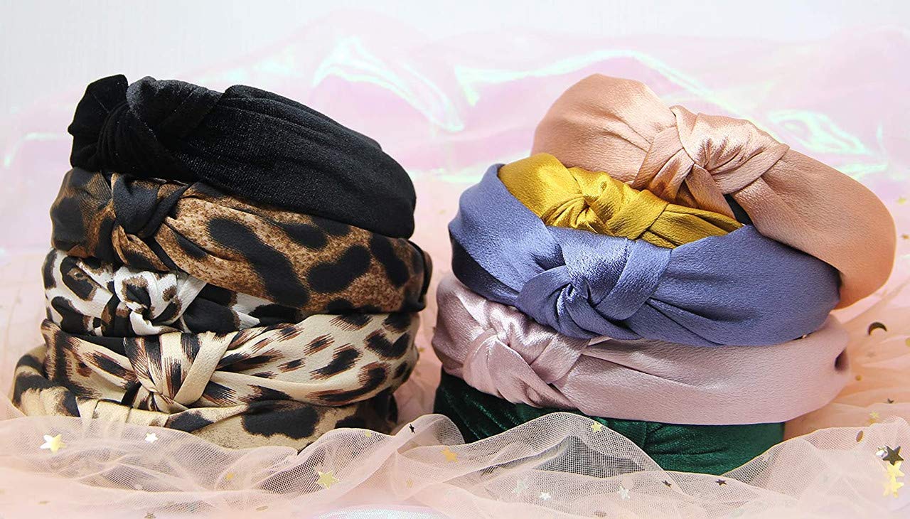 FAMEZA 6 Pack Knotted Headbands for Women - Wide Top Knot Hair Bands, Thick Turban Headwraps with Leopard & Cheetah Print | Perfect for Yoga, Workouts, Fashion Accessories & Bad Hair Days