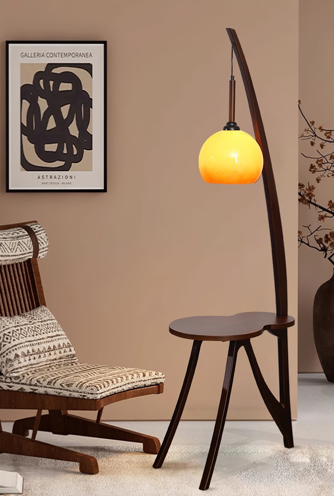 Arc Wood Hanging Floor Lamp - Modern Scandinavian Style Adjustable Standing Light for Living Room, Bedroom, or Office - Perfect Ambient Lighting for Reading, Relaxing, and Decor