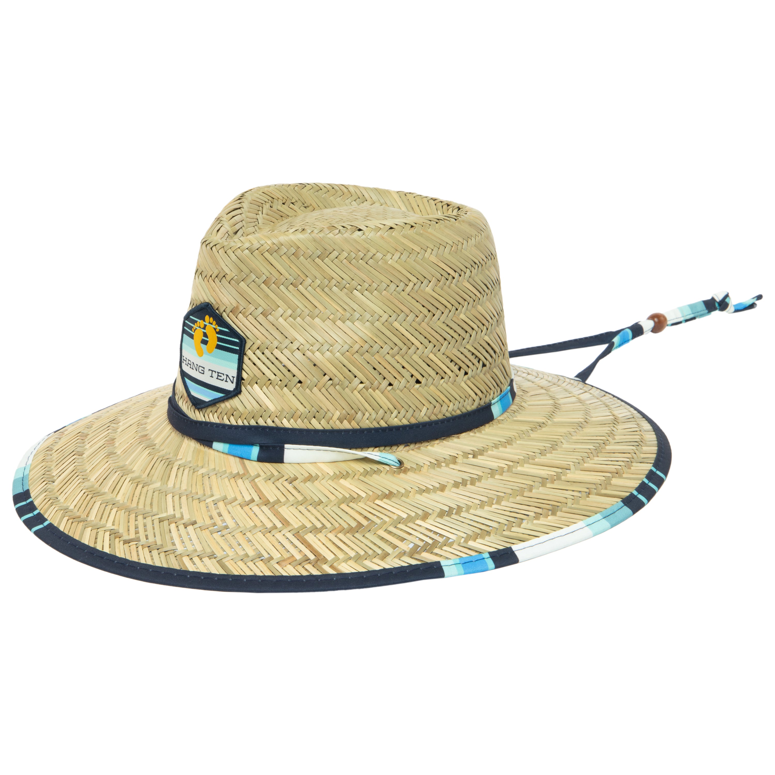 Hang Ten Navy Striped Lifeguard Hat with Tubular Design - Perfect for Beach Safety, Poolside, and Water Sports Activities