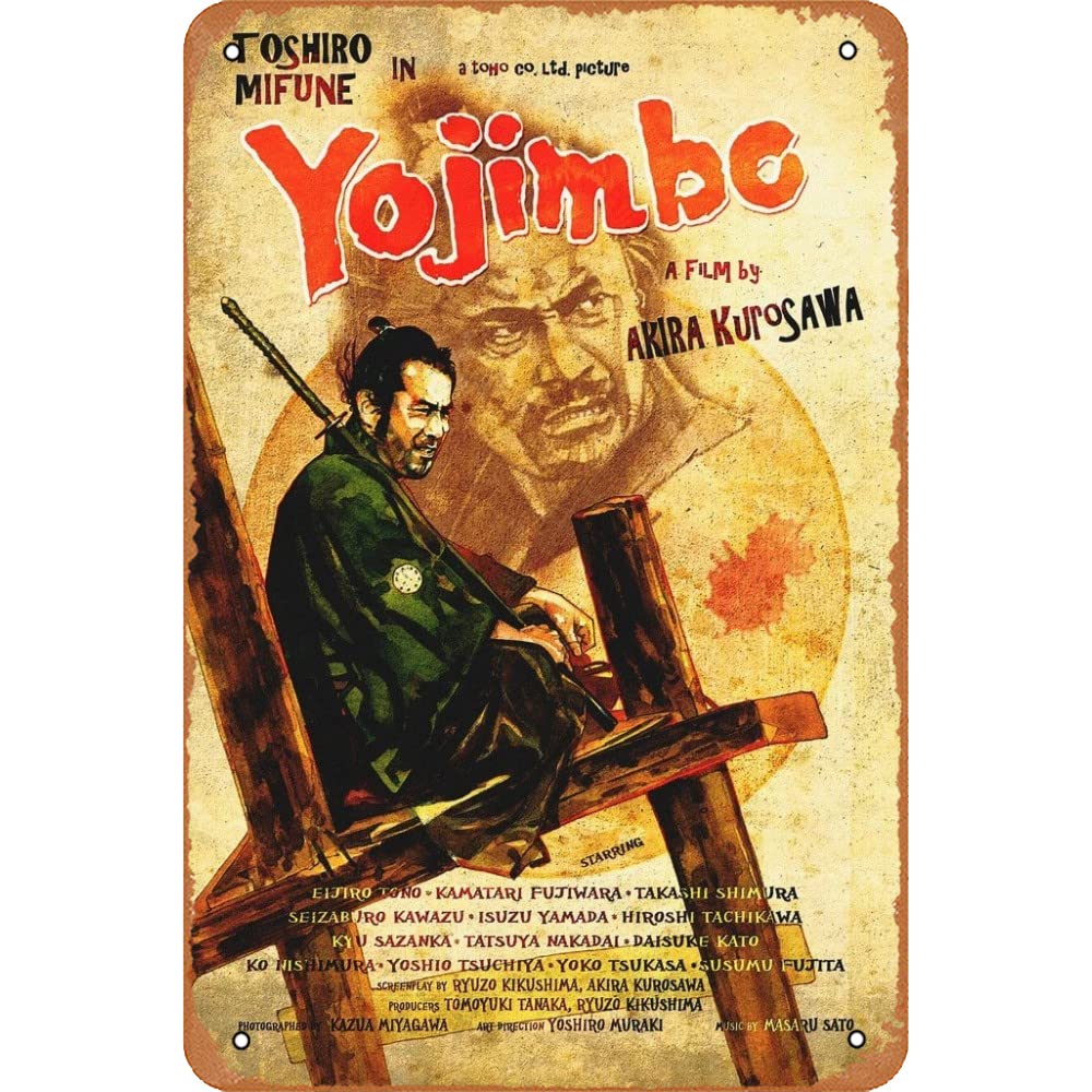 Yojimbo (1961) Vintage Movie Poster - 8x12 Inch Retro Tin Metal Wall Sign for Home, Bar & Office Decor - Classic Japanese Film Memorabilia & TV Series Collectible