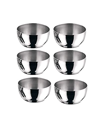 Will & Weaves Indian Handmade Cast Iron Kadai Wok - 1 Liter Traditional Cooking Pot with 6-Piece Stainless Steel Bowl Set (Katori, Serving & Dessert Bowls) - Perfect for Indian Cuisine, Meal Prep & Kitchen Serving