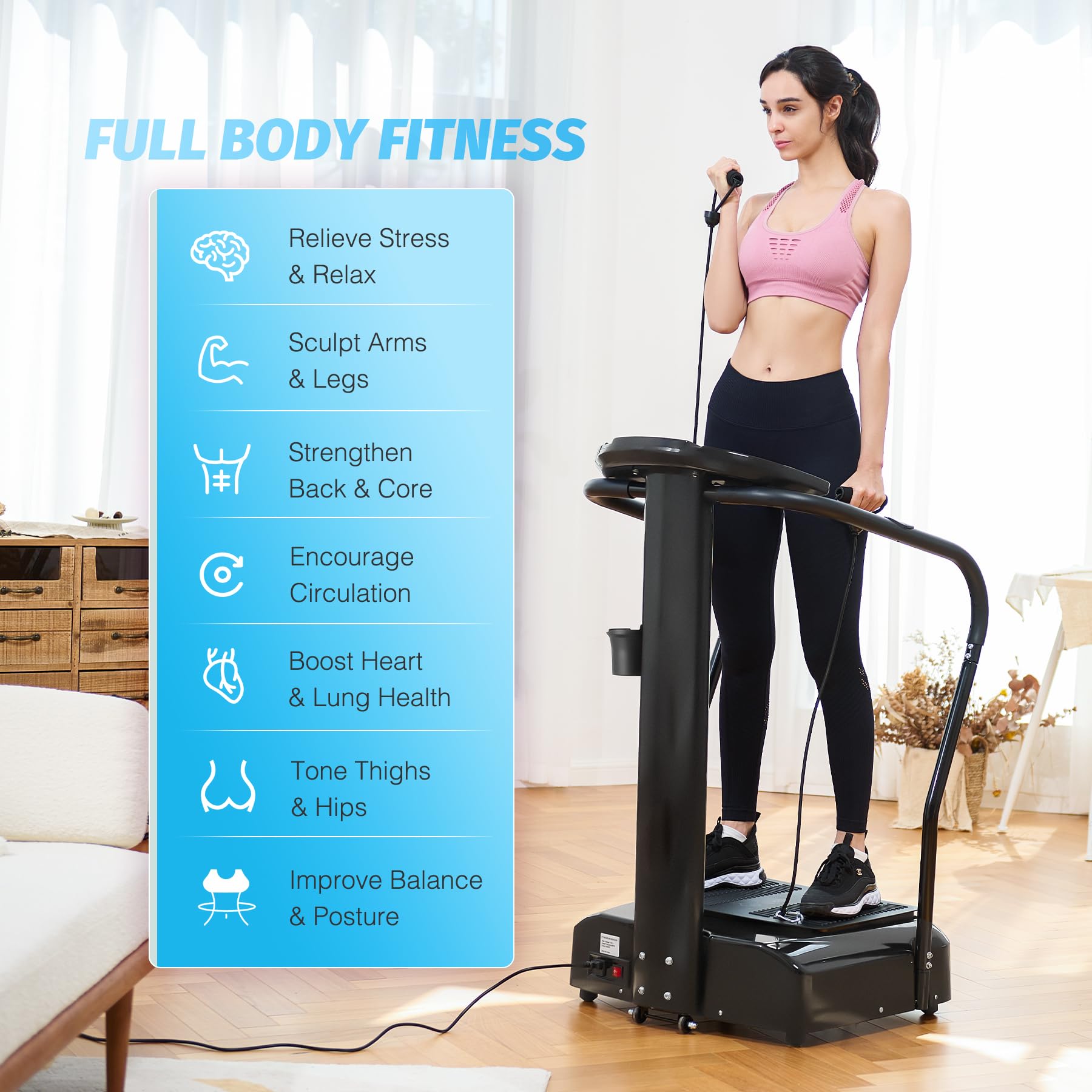 ZELUS 500W Whole Body Vibration Plate Exercise Machine - 99 Speed Levels, 3 Preset Modes & 2 Resistance Bands - 330lb Weight Capacity Vibration Platform for Home Gym - Perfect for Weight Loss, Muscle Toning & Physical Therapy