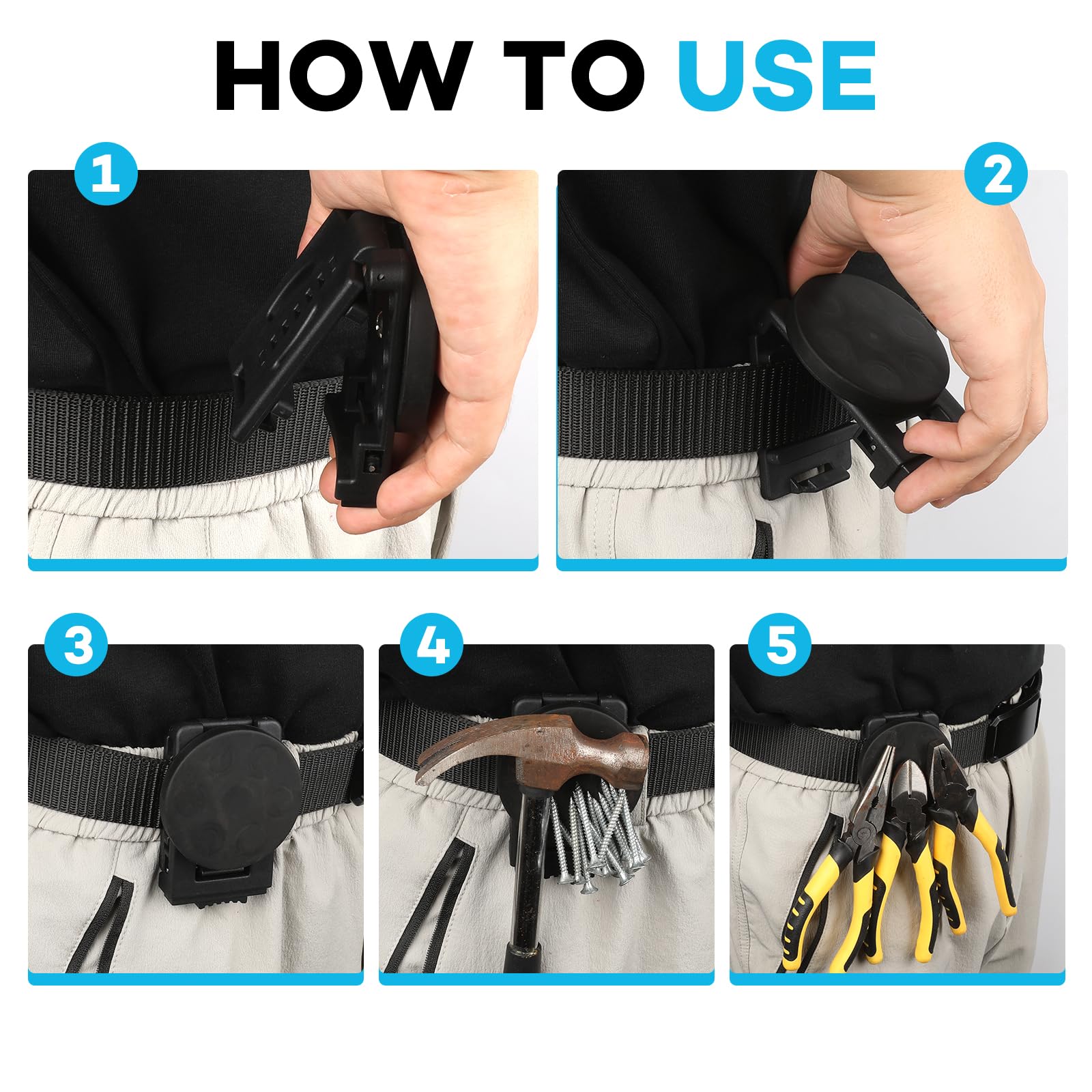 3 Pack Heavy Duty Magnetic Tool Holster Belt Clip - Strong Metal Belt Clip for Screwdrivers, Wrenches & Tools - Secure Magnetic Holder for Construction, DIY & Work Scenes
