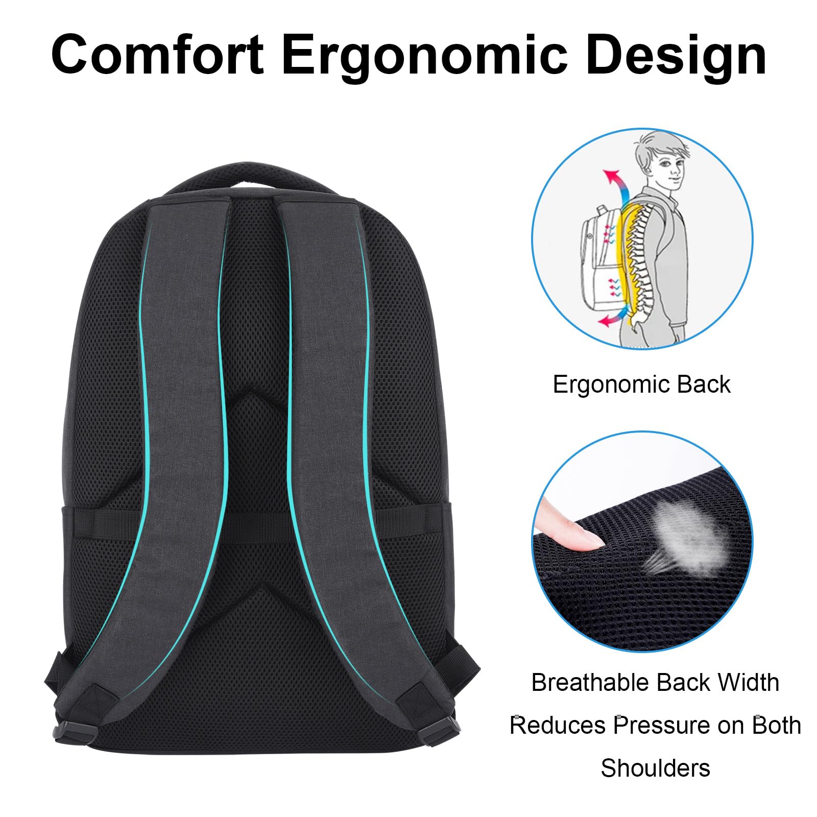 KYME Work Backpack for Men - 17 Inch Large Laptop Backpack with Water Resistant Design, Durable College Book Bag for Travel & Business (Black) - Perfect for Commuting, School & Office Use