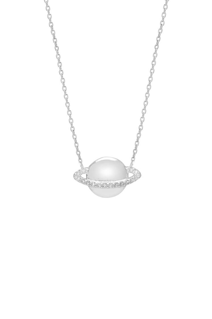 Saturn Planet CZ Pendant Necklace for Women - Elegant Cubic Zirconia Space Jewelry - Perfect for Gifts, Cosplay & Astronomy Lovers