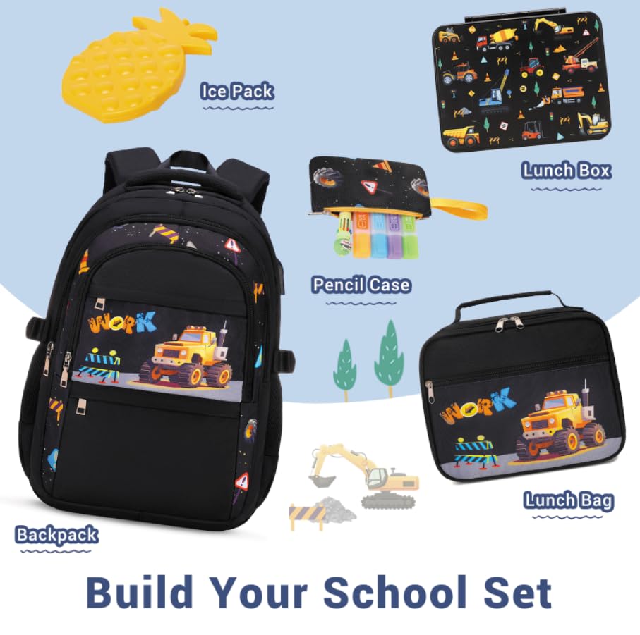 **Kids Insulated Lunch Box Backpack with 6 Leakproof Compartments & Removable Tray - Car-Themed Bento Box, Pencil Case & Utensils Set for Boys & Girls - Perfect for School, Picnics & Travel**