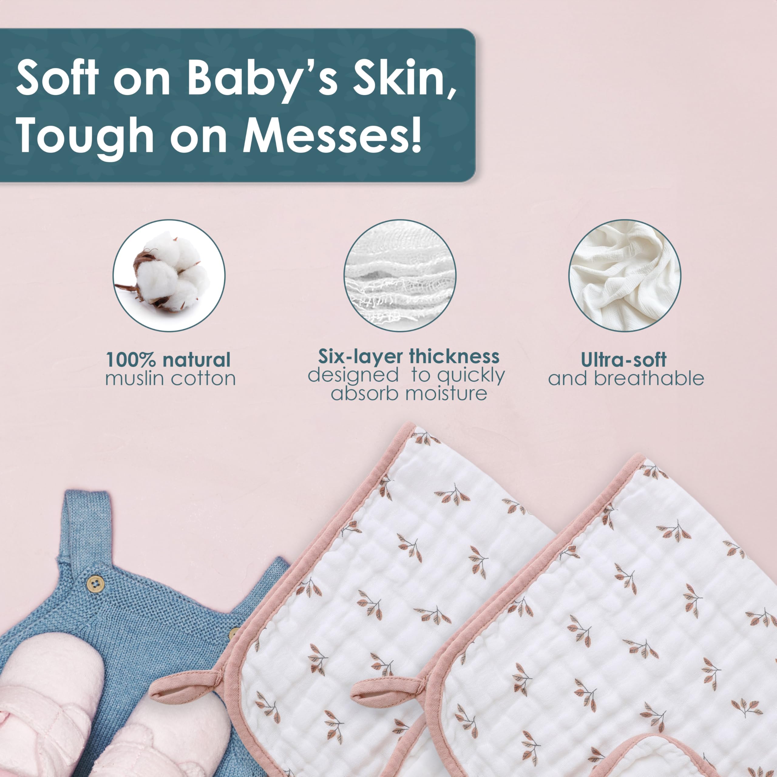 6-Pack Premium 100% Cotton Muslin Burp Cloths for Newborns - Extra Large 20