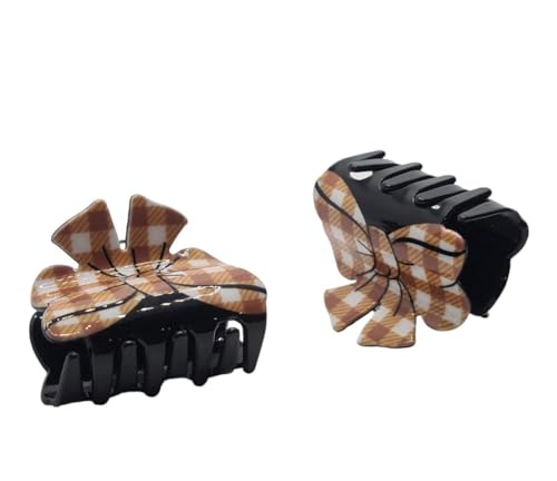 Stylish 2-Piece Brown Claw Hair Clips for Women - Korean Butterfly Hair Clutchers - Perfect for Ponytails, Buns & Everyday Hairstyles