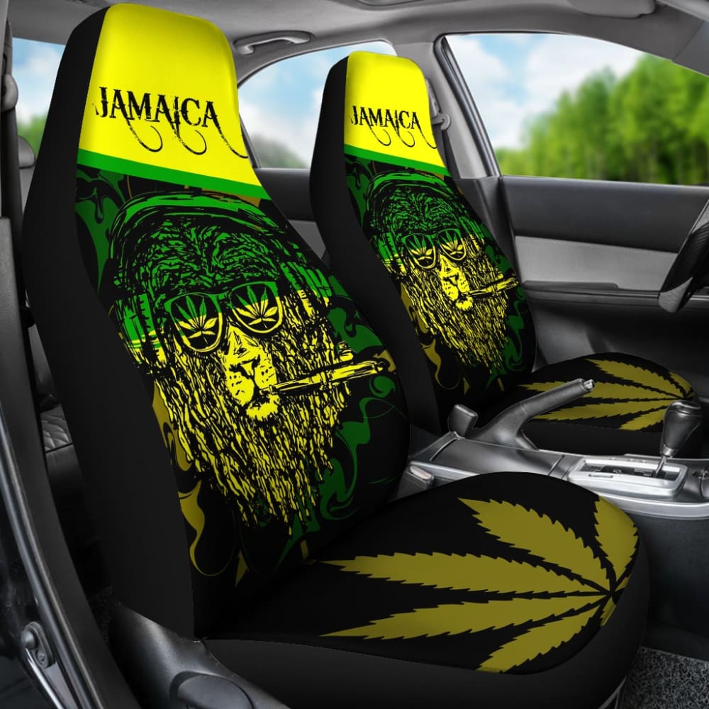 African Lion Print Rasta Jamaica Car Seat Covers - Traditional Tribal Pattern for Jeep, Truck & SUV - Waterproof & Durable for Road Trips & Daily Commute