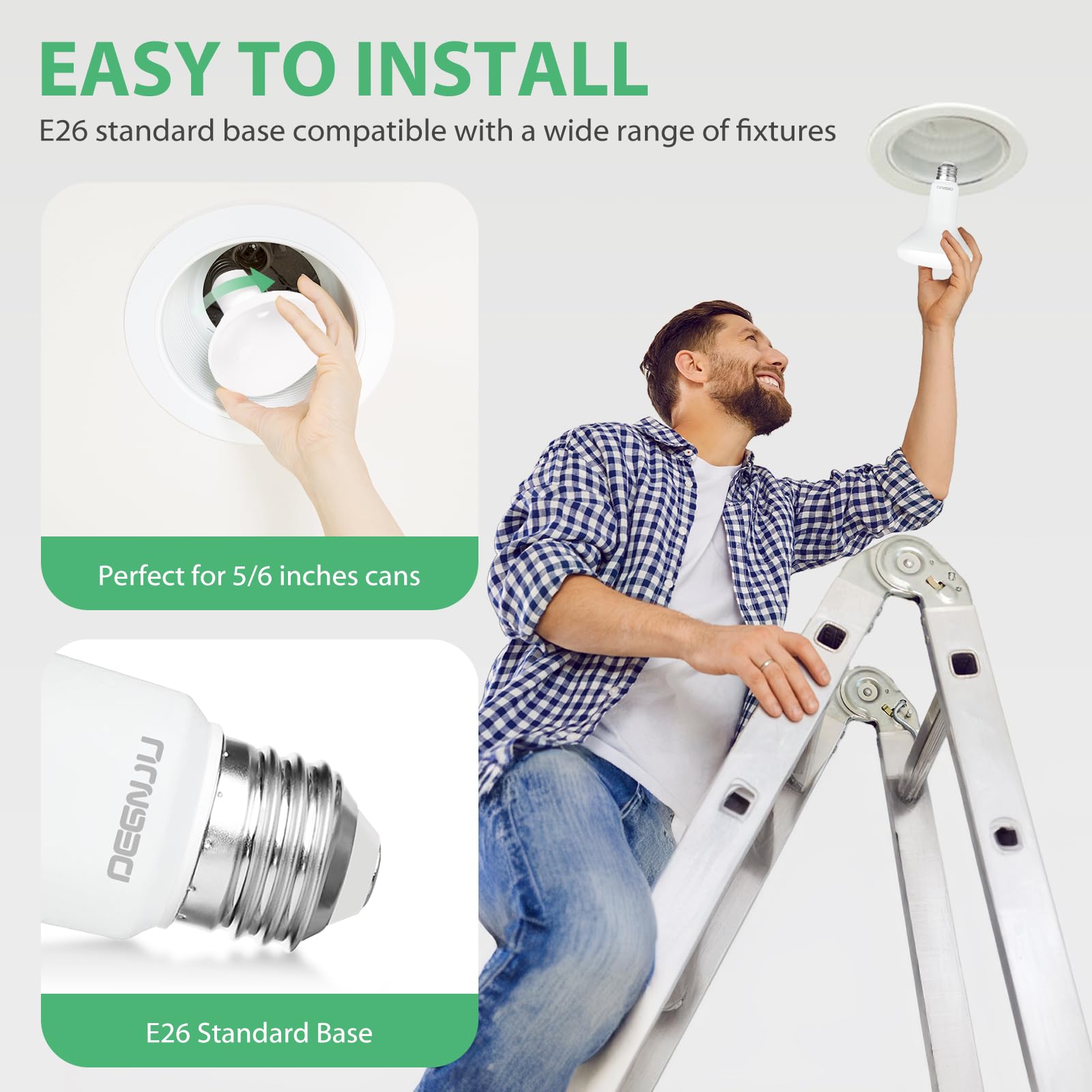 BR30 LED Bulb 6-Pack - Dimmable 7W (65W Equivalent) 5000K Daylight Flood Lights, 650 Lumens, CRI80, E26 Base - 15,000 Hours Lifespan for Recessed Can Lighting | Perfect for Kitchens, Living Rooms & Office Spaces