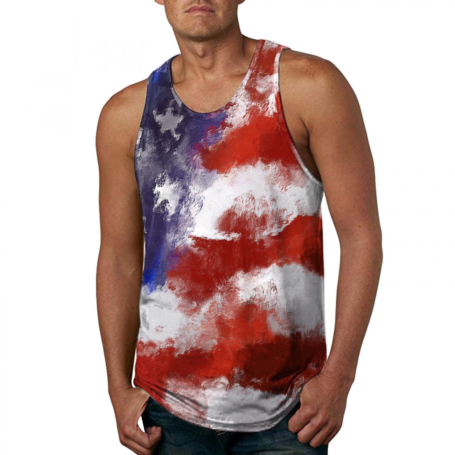 USA Flag Printed Men's Graphic Tank Tops - Sleeveless Gym Shirts for Summer Workout & Fitness - Patriotic Novelty T-Shirts for Outdoor Sports & Casual Wear