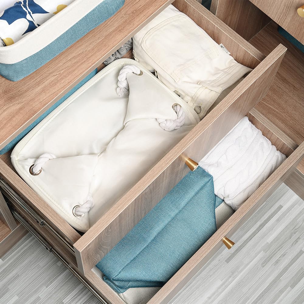 TheWarmHome Fabric Storage Bin with Handles - Foldable Cloth Storage Basket Organizer with Cover for Bedroom, Closet, Living Room & Office - Medium Size (13.8