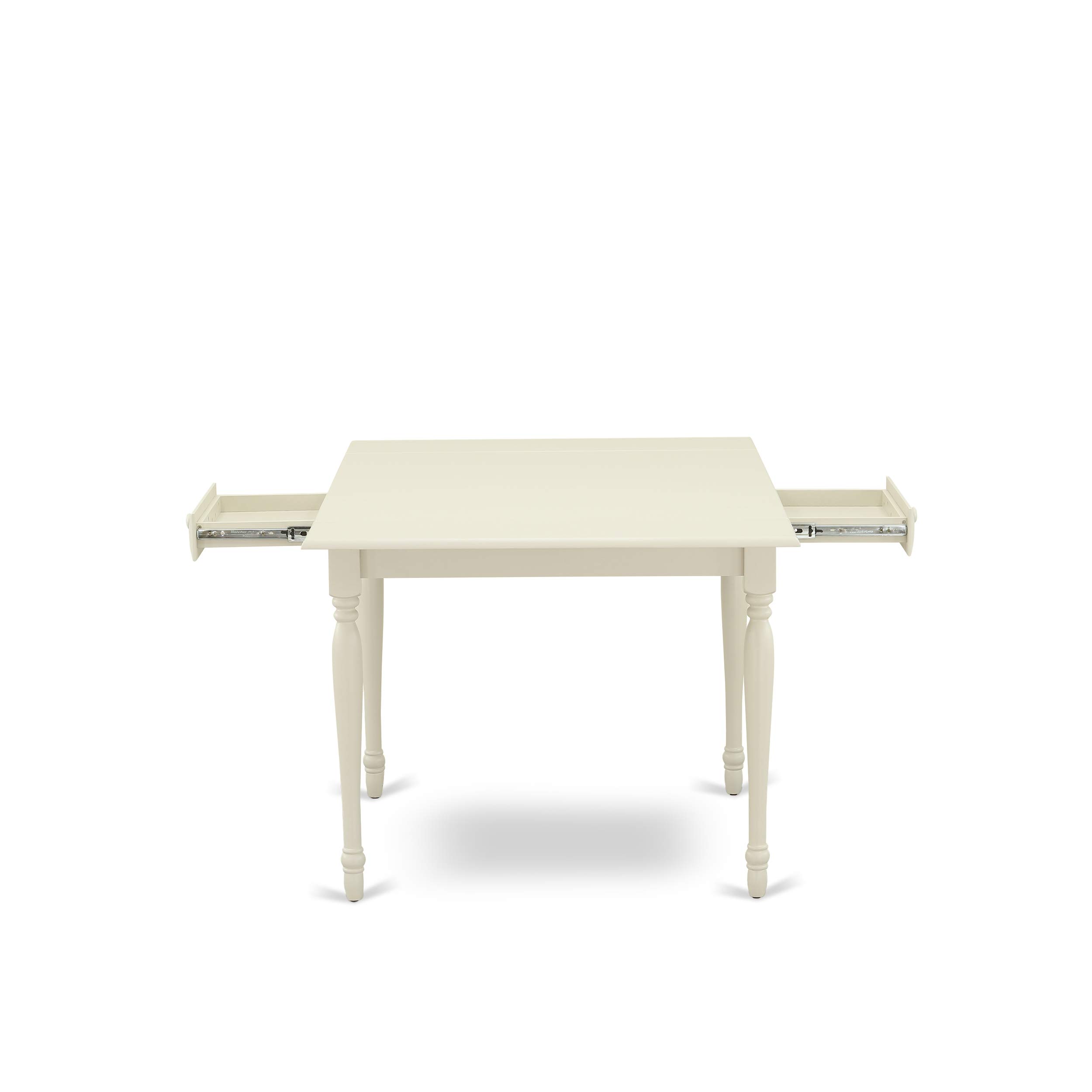 East West Furniture MZKE3-LWH-W 3-Piece Kitchen Table & Chairs Set - 36x54 Inch Rectangle Drop Leaf Dining Table with 2 Matching Chairs in Linen White | Perfect for Small Spaces, Breakfast Nooks & Cozy Dining Areas