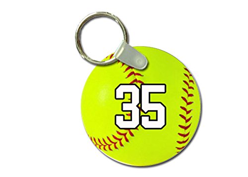Custom 2 Inch Softball Keychain - Personalized Metal Key Ring with Team Jersey & Player Number 35 - Perfect for Sports Fans, Gifts & Game Day Accessories