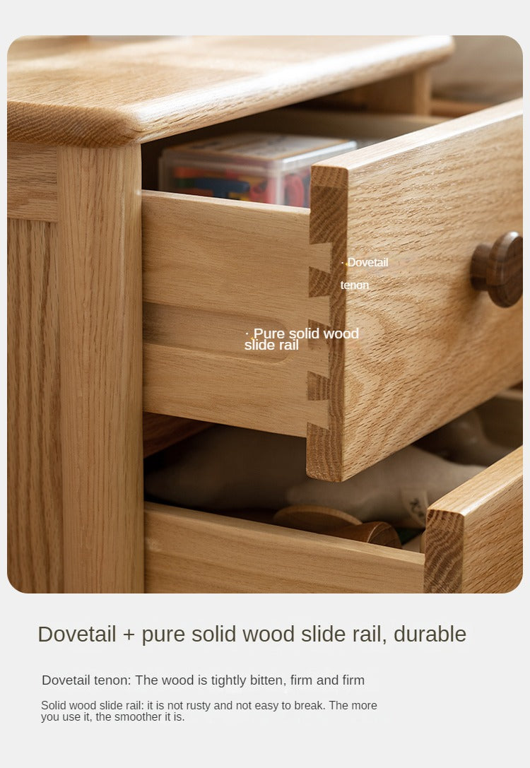 Solid Oak Wood Nightstand with Two Drawers - Bedside Table for Bedroom, Living Room, or Office Storage