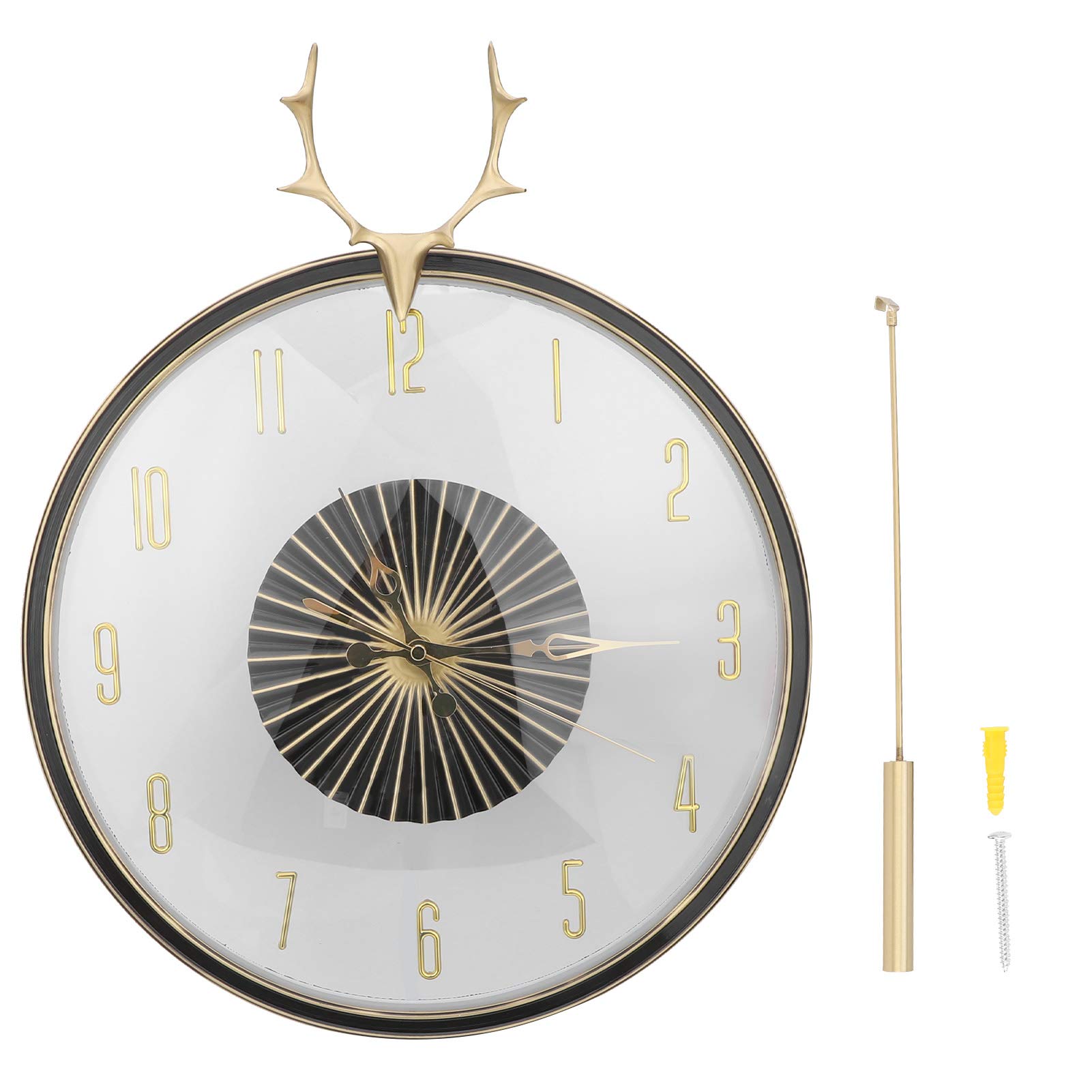 Pssopp Round Wall Clock - Deer Head Shaped Brass Pendulum Clock with Antlers for Home, Office & Bedroom Decor | Vintage Wall Hanging Timepiece for Rustic, Farmhouse & Cabin Interior Design