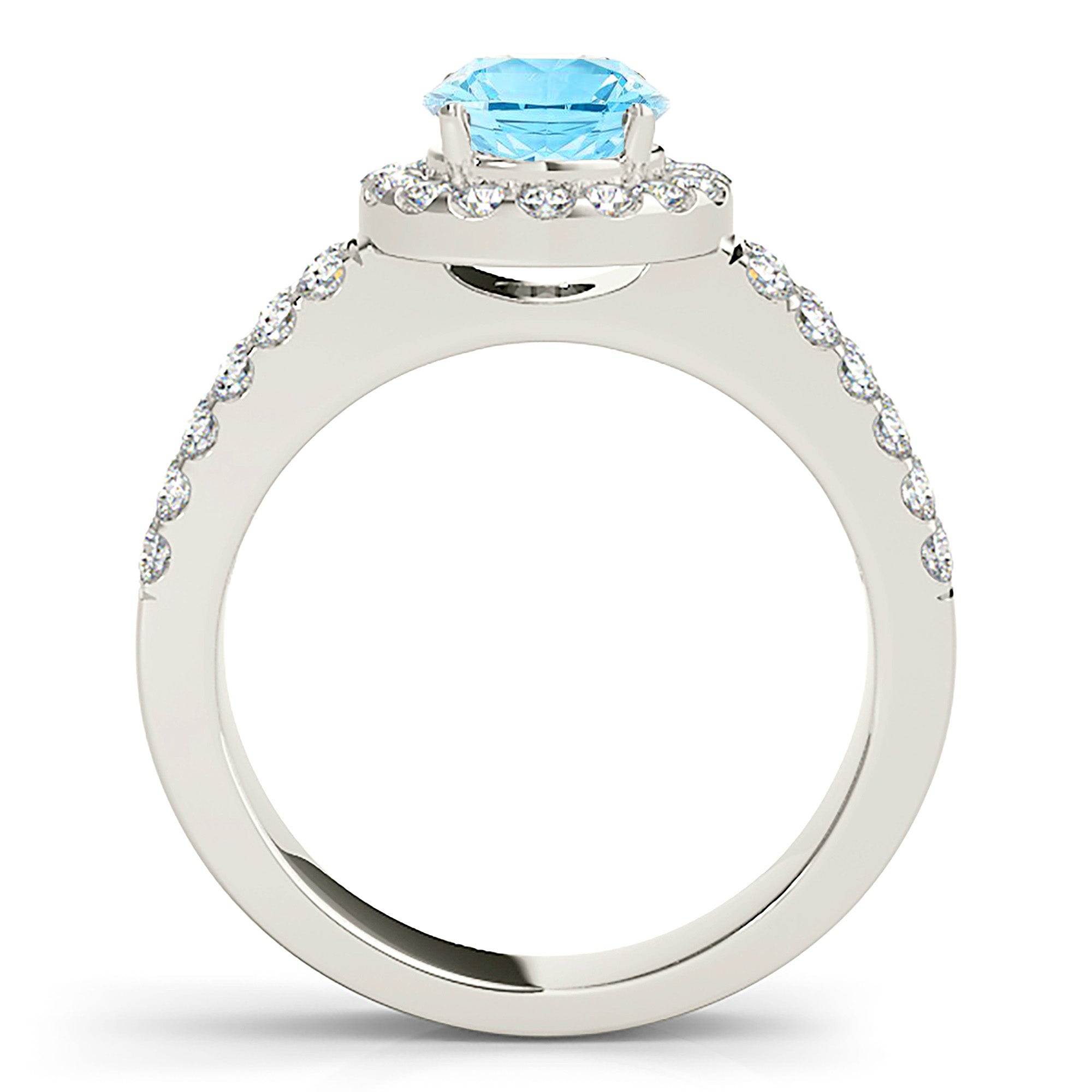 1.10 Carat Genuine Aquamarine Halo Ring with Split Diamond Band - Elegant Engagement, Wedding, Anniversary Gift for Her