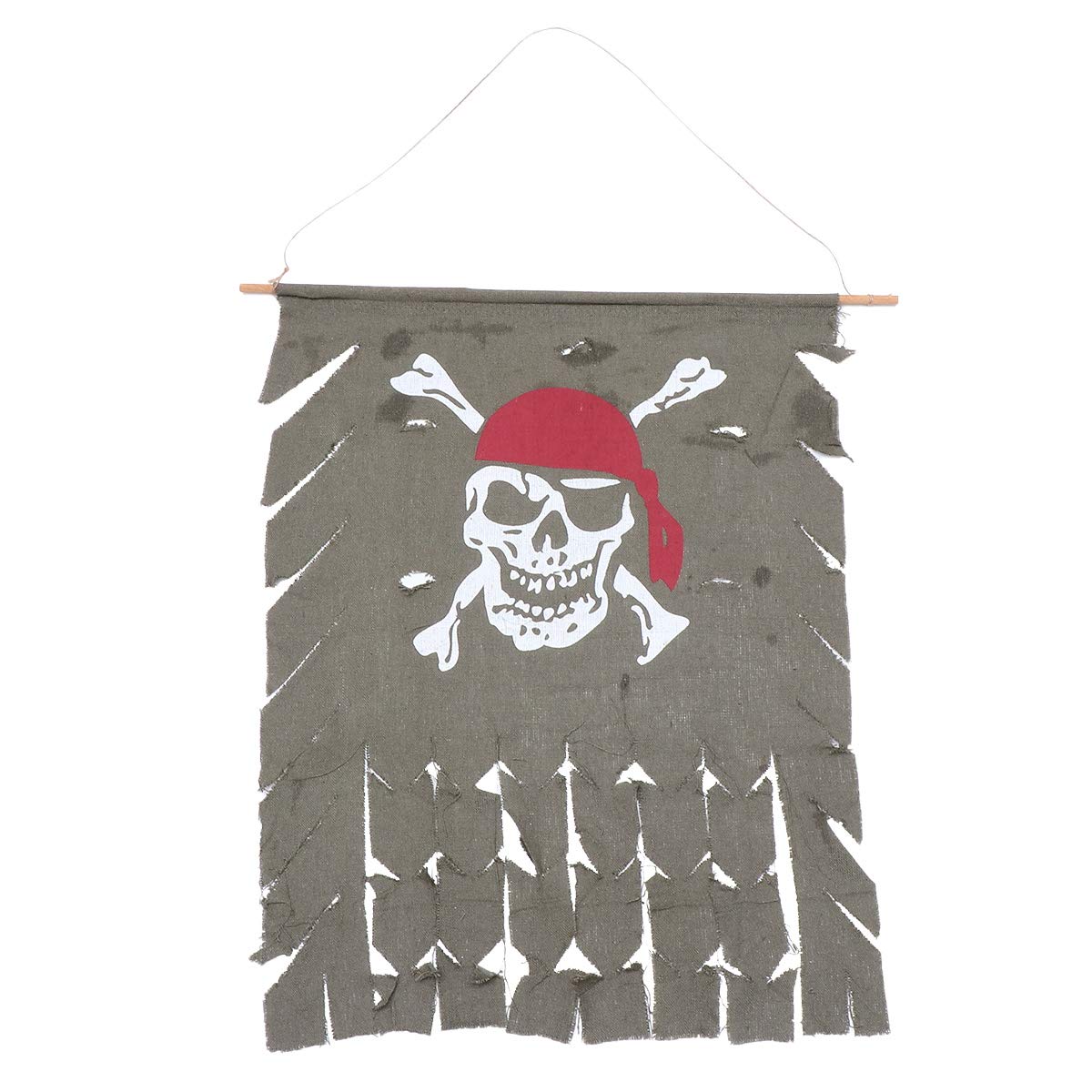Bestoyard Halloween Pirate Linen Hanging Flag - Grey Vintage Pirate Banner for Halloween Party Decorations, Outdoor & Indoor Halloween Props, Pirate Theme Party Supplies
