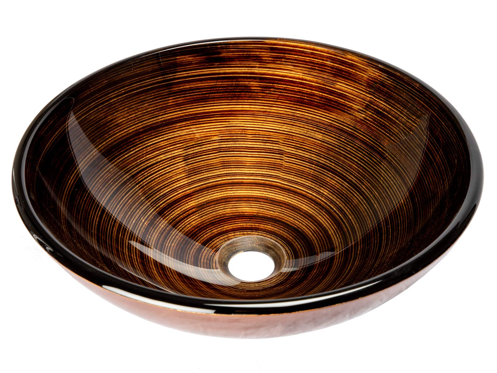 Elegant Brown and Gold Glass Vessel Sink - Modern Bathroom Vanity Sink with Gold Accents - Perfect for Luxury Master Bathrooms, Powder Rooms & Spa Retreats