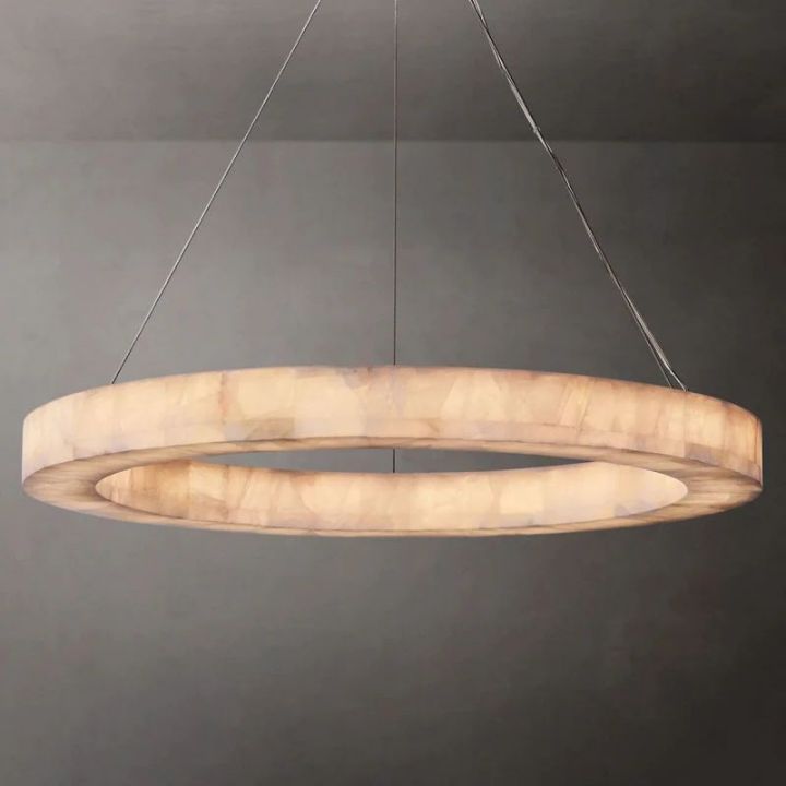 Derive Calcite Round Chandelier - Modern Crystal Ceiling Light Fixture for Dining Room, Living Room & Bedroom Decor